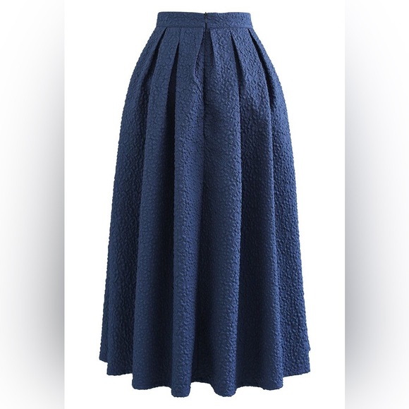 Dark Blue Satin Midi Skirt (US 12) - Picture 2 of 4